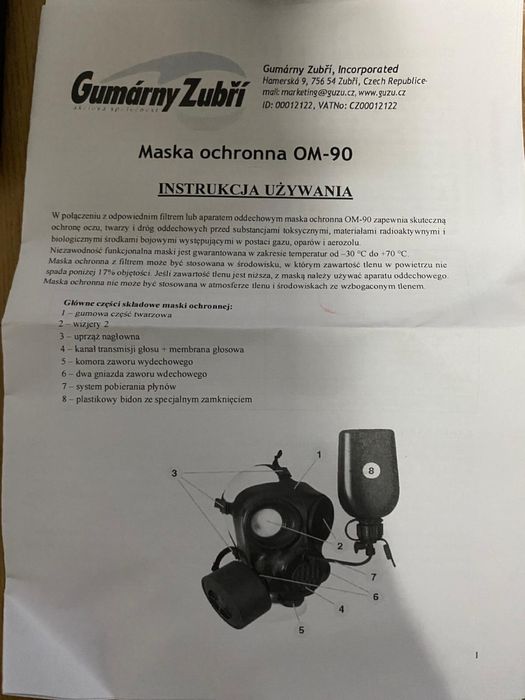 Maska Przeciwgazowa z pochłaniaczem OM-90 NOWA