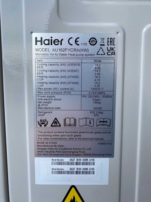 Pompa ciepła Monoblok Haier AU162FYCRA(HW) 16KW