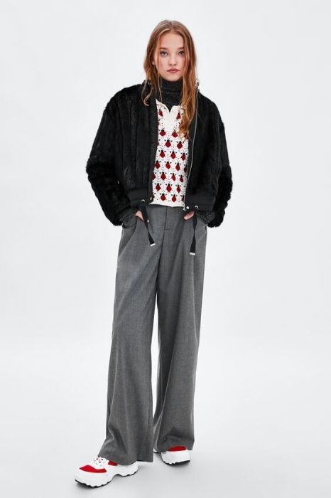 ZARA czarna kurtka bomber futro S M