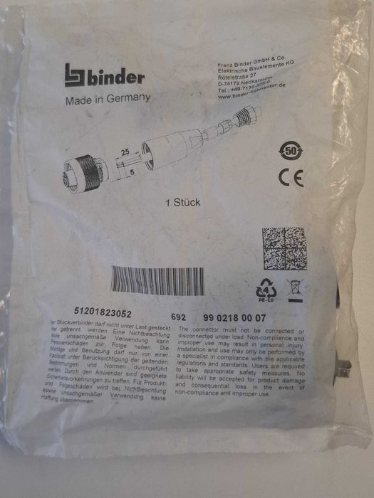 Złącze okrągłe Binder– Nowe, Kod: 104/M/2026