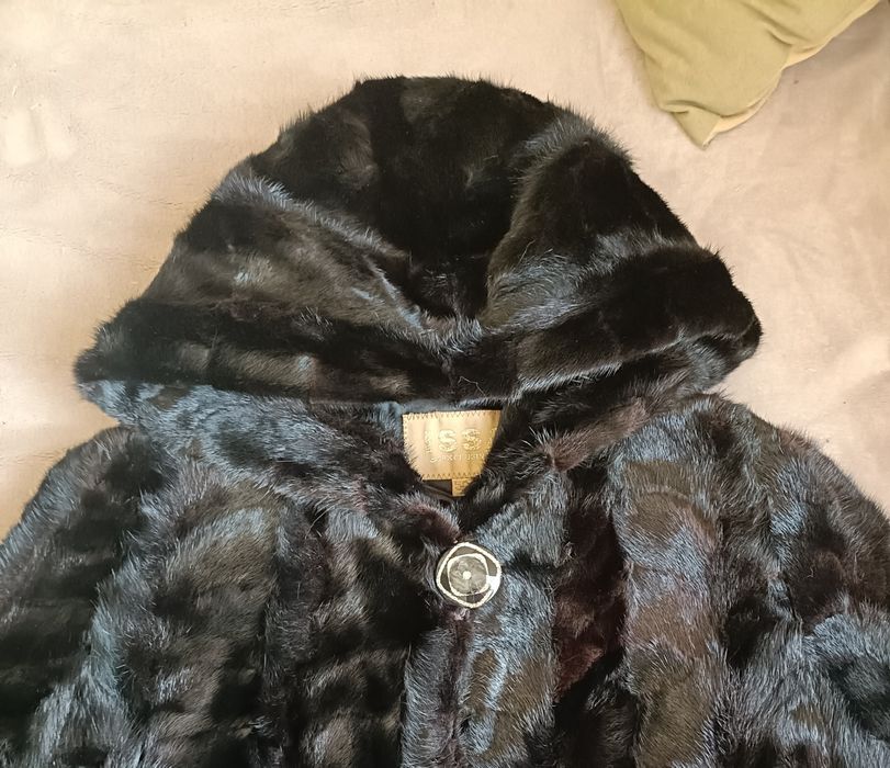 Норковая шуба натуральная с капюшоном, р 46-48. Полушубок шубка норка