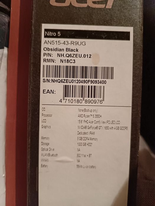 Ноутбук Acer Nitro 5. AN515-43-R9UG. Obsidian Black