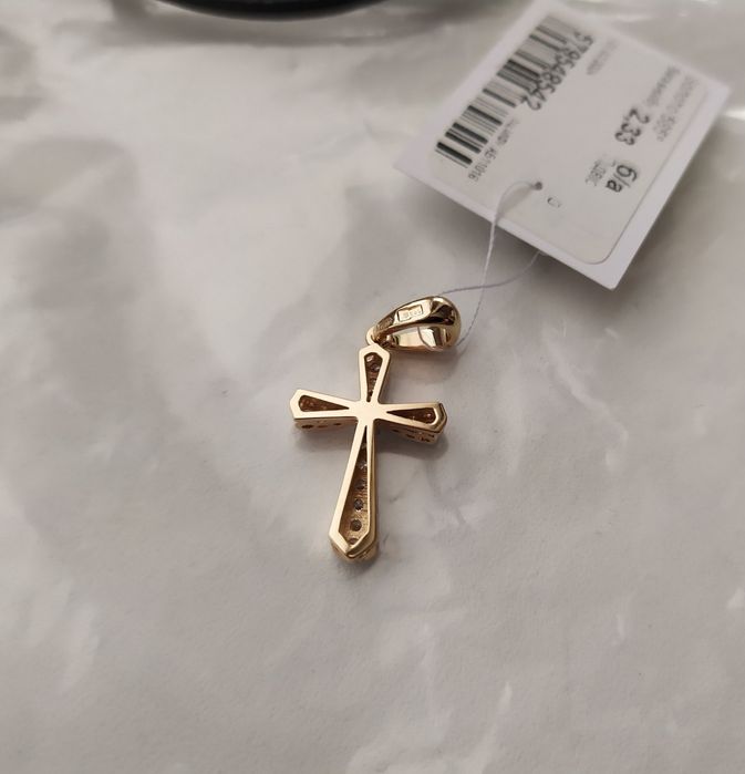 Золотий хрестик жіночий, шкіряний шнурок
