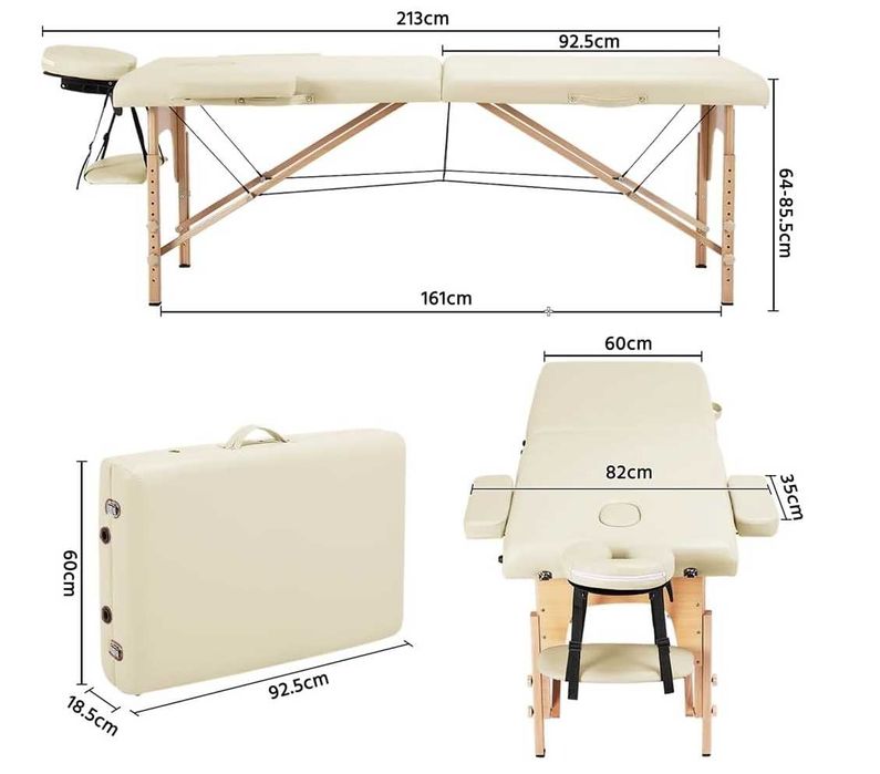 Marquesa Portátil - 185x61x62cm - Bege, Selado Novo (Inclui Bolsa Transporte)