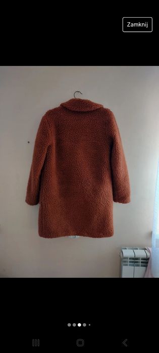 Ciepły misiowy dłuższy płaszcz zieszeniami XS  34