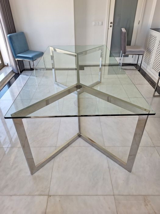 Mesa sala jantar em aço inox e vidro