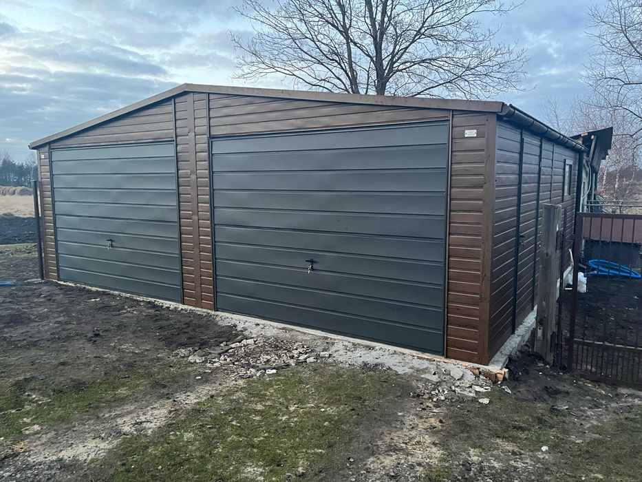 Garaż blaszany 7x5 Ciemny Orzech Profil