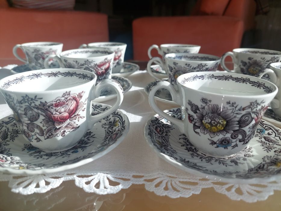 Serviço Vintage café Inglês, pintado à mao, Ridgway Ironstone Clinfto