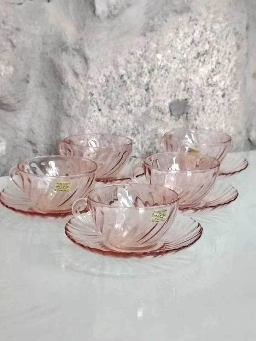 Conjunto de 5 Chávenas e Pires Arcoroc Rosaline Anos 70 ENVIO GRATIS