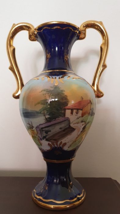 Jarra azul petroleo e dourados