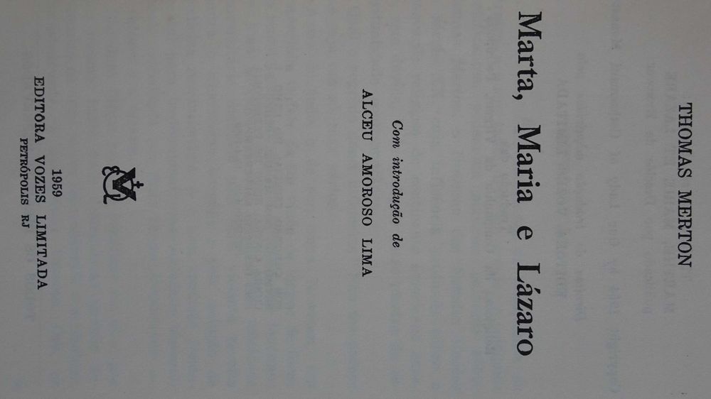 Marta Maria e Lázaro de Thomas Merton - 1ª Edição 1959