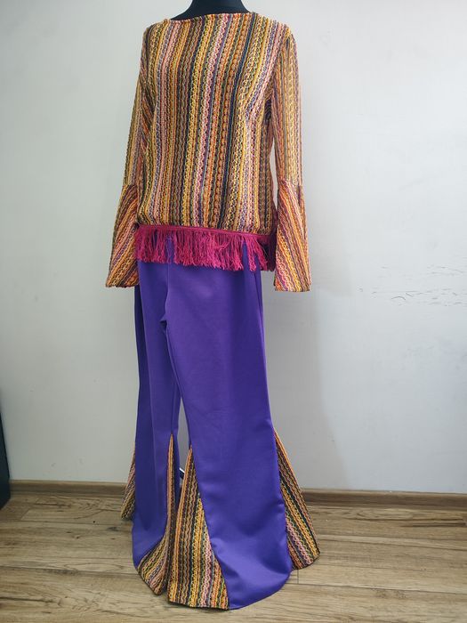 Strój hipis dzieci kwiaty S M retro lata 70 dzwony festiwalowe hippie