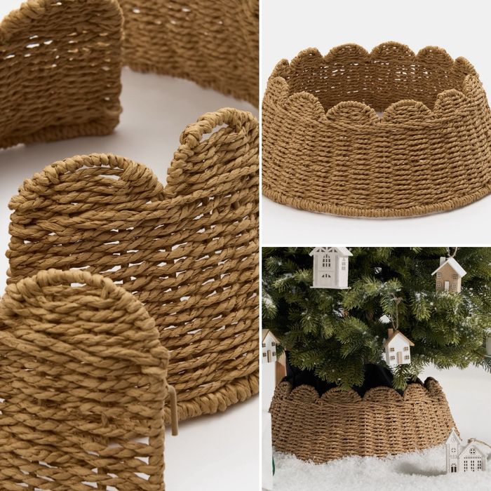 Beżowa osłona na stojak choinkowy pleciona naturalna brązowa