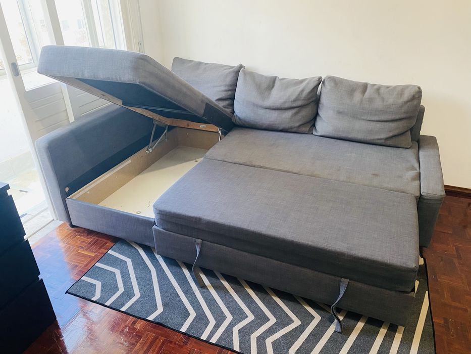 Sofá-cama de canto c/arrumação