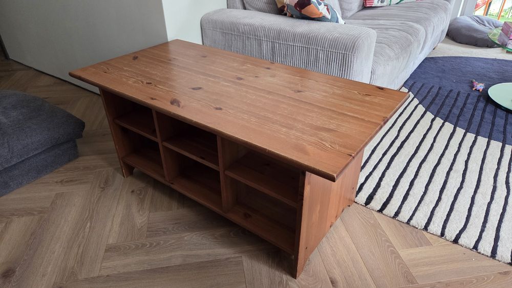 Stolik ława Ikea Leksvik z przegródkami półkami sosnowy