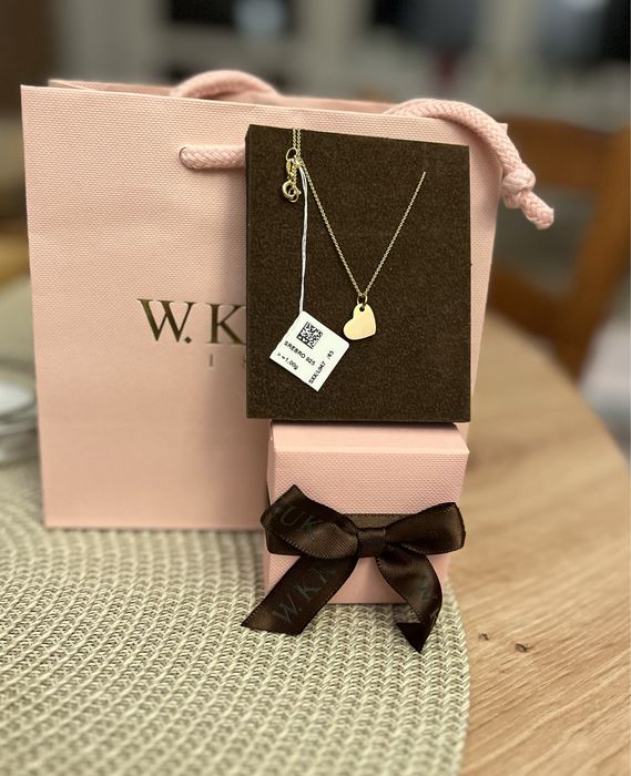 Nowy naszyjnik złoty, łańcuszek W.Kruk serce