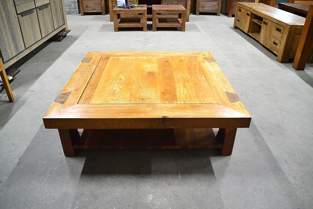 Stolik kawowy dębowy, ława, duży masywny 110x110 cm lite drewno. Raty