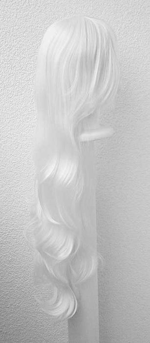 Długa biała falowana peruka z grzywką cosplay wig biały