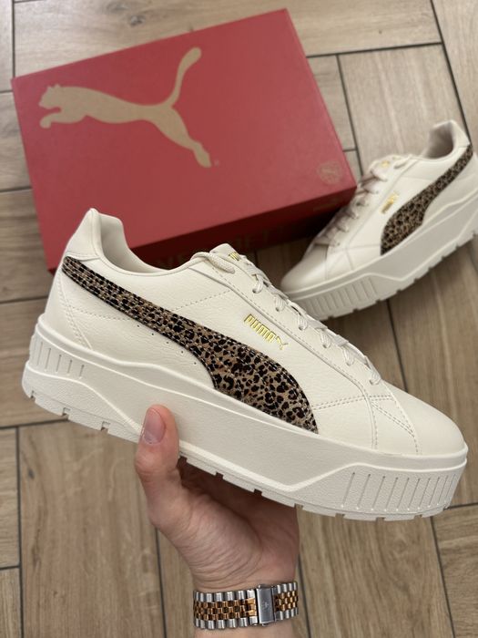 Nowe Skórzane Trampki Damskie Puma na Platformie Panterka Kremowe 41