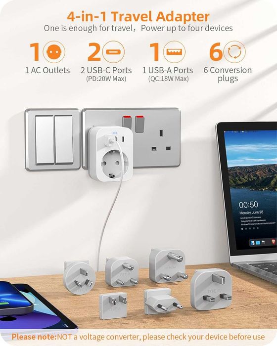 Międzynarodowy adapter podróżny USB-C PD 20W