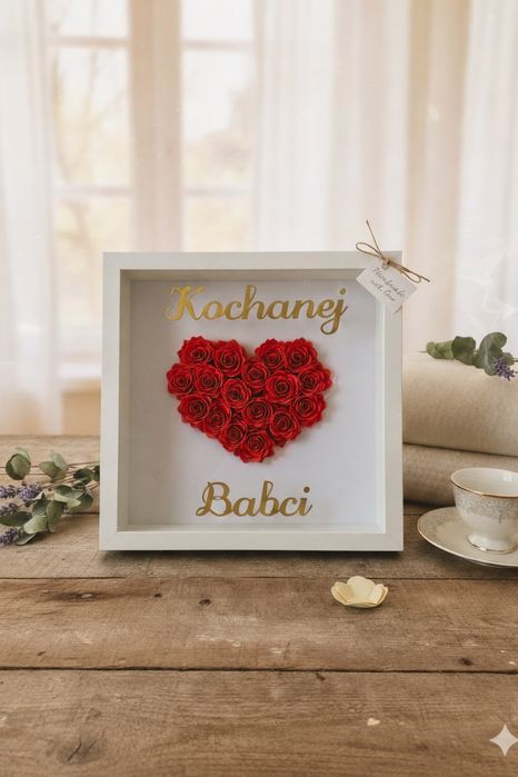 Ramka 3D Prezent - Serce z róż - Rękodzieło OKAZJA personalizowane