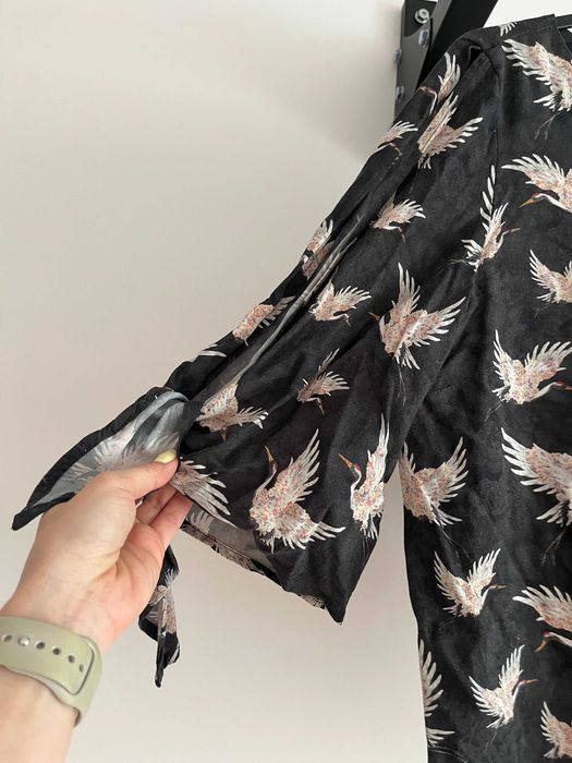 koszula H&M 38 ptaki grafitowa wiskoza