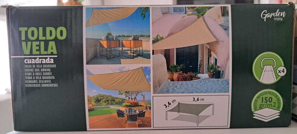 Toldo vela quadrado 3,6 x 3,6 metros novos, nunca utilizados