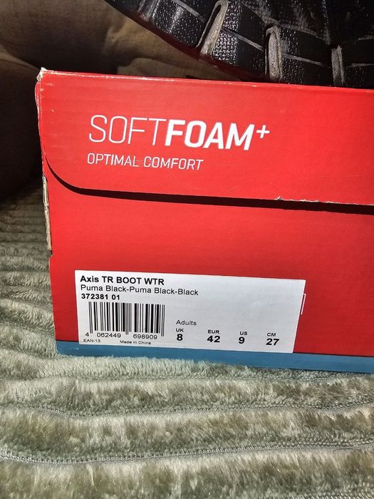 Кроссовки ботинки Puma пума зимние мужские soft foam + кожа черные