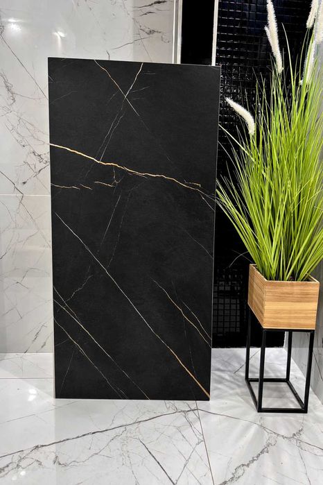 Gres 120x60 czarny marmur złota żyła PÓŁMAT | Satyna - SUPER CENA!!!