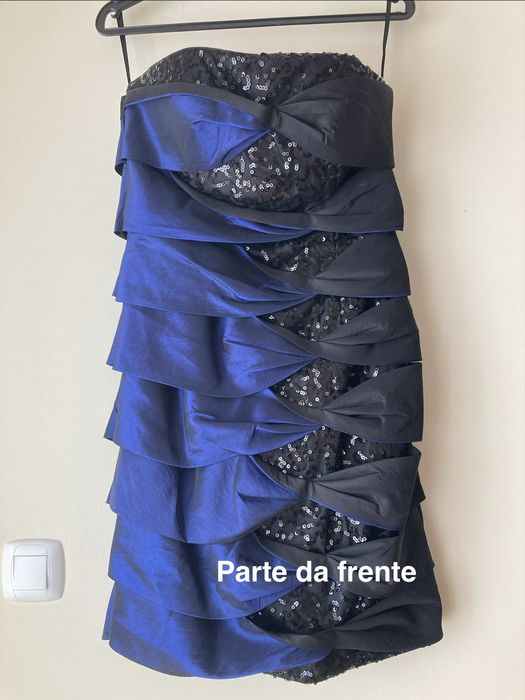 Vestido Cetim Azul/Preto c/ Lantejoulas