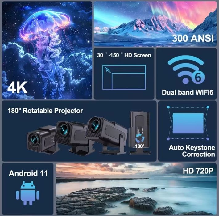 HY320 mini Android проєктор 300 ANSI WiFi Android 11 + пульт ДК