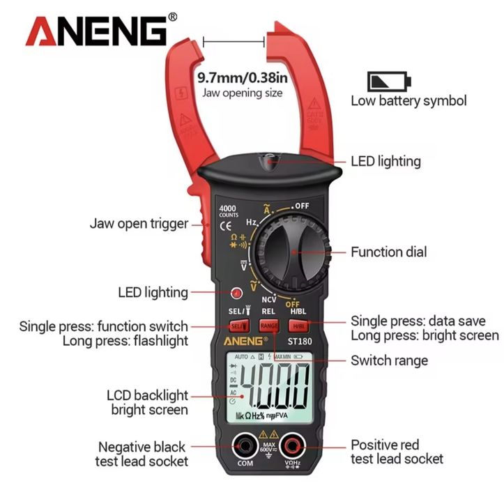 Струмові кліщі ANENG ST180