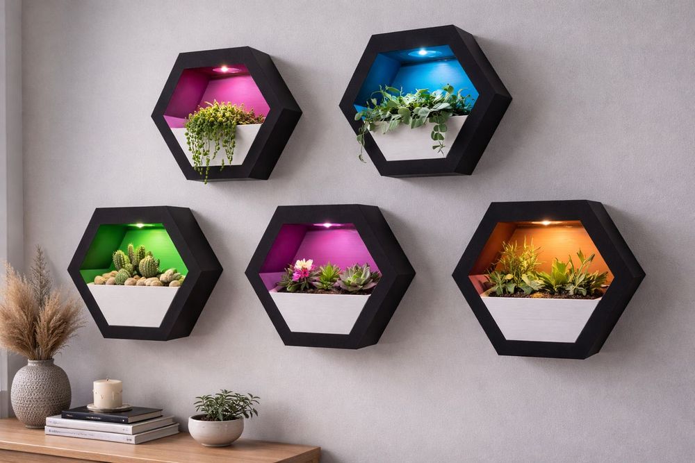 Nowoczesna doniczka ścienna / stojąca z podświetleniem LED + pilot