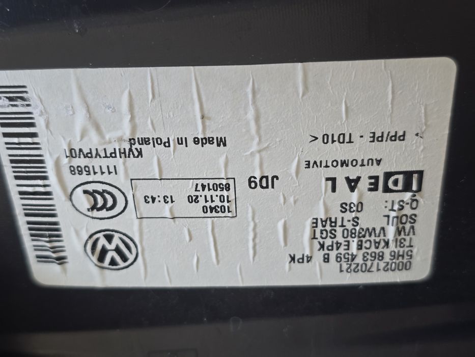 Osłona pasa tylnego próg bagażnika VW Golf VIII 8 HB Oryginał 5H6863459B