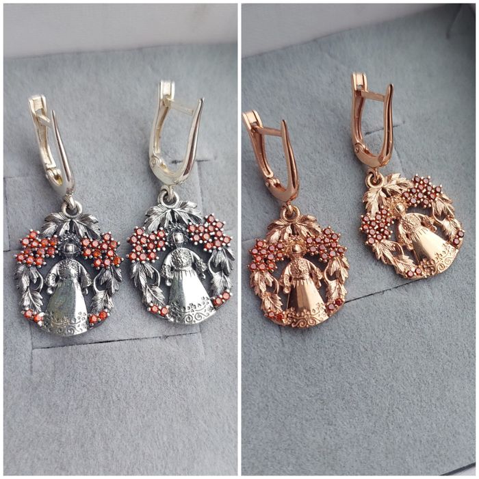 Срібний набір оберіг мотанка в калині