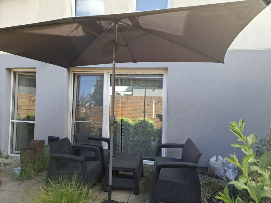 Zestaw mebli ogrodowych CORFU + parasol – stół, ławka, 2 fotele