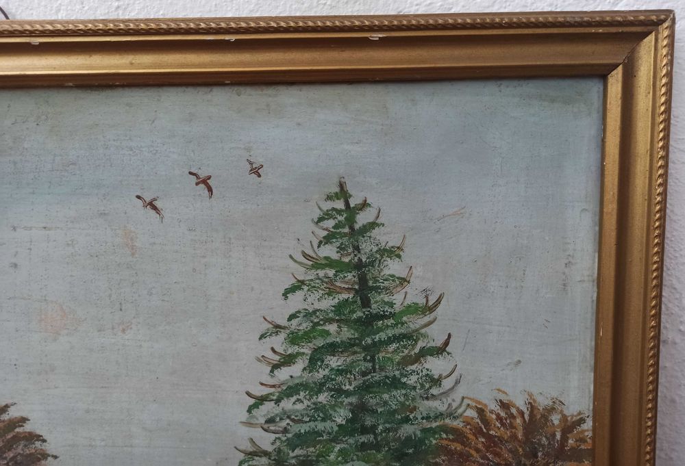 obraz w ramie wieś krajobraz wiejski J. Barańska 64,5 x 49,5 cm