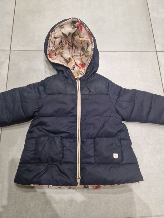 Dwustronna kurteczka ZARA 92 jesienno-zimowa granat i kwiatki