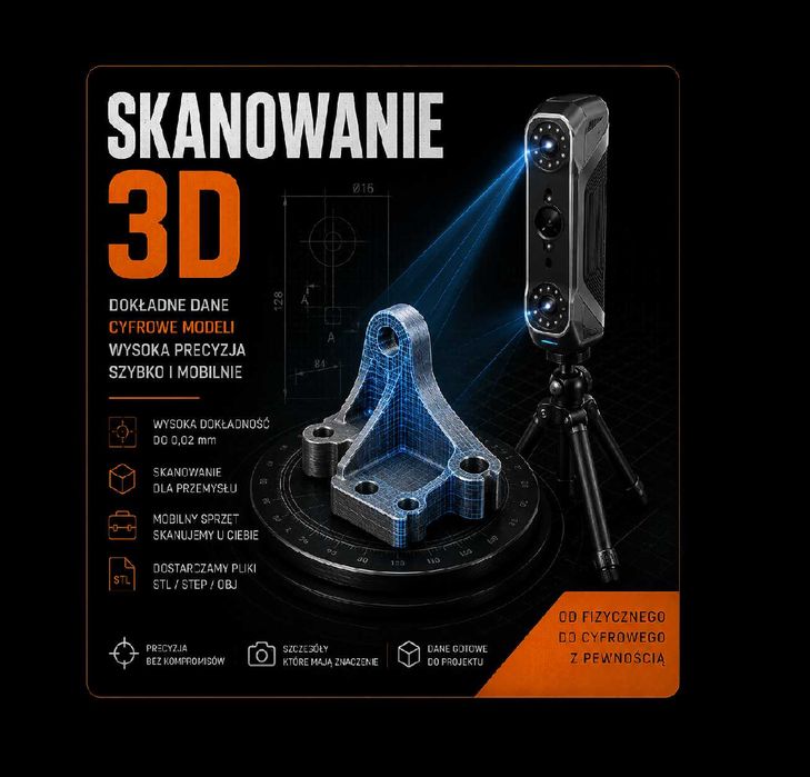 Skanowanie 3D  dorabianie części inżynieria odwrotna projektowanie cad druk 3d