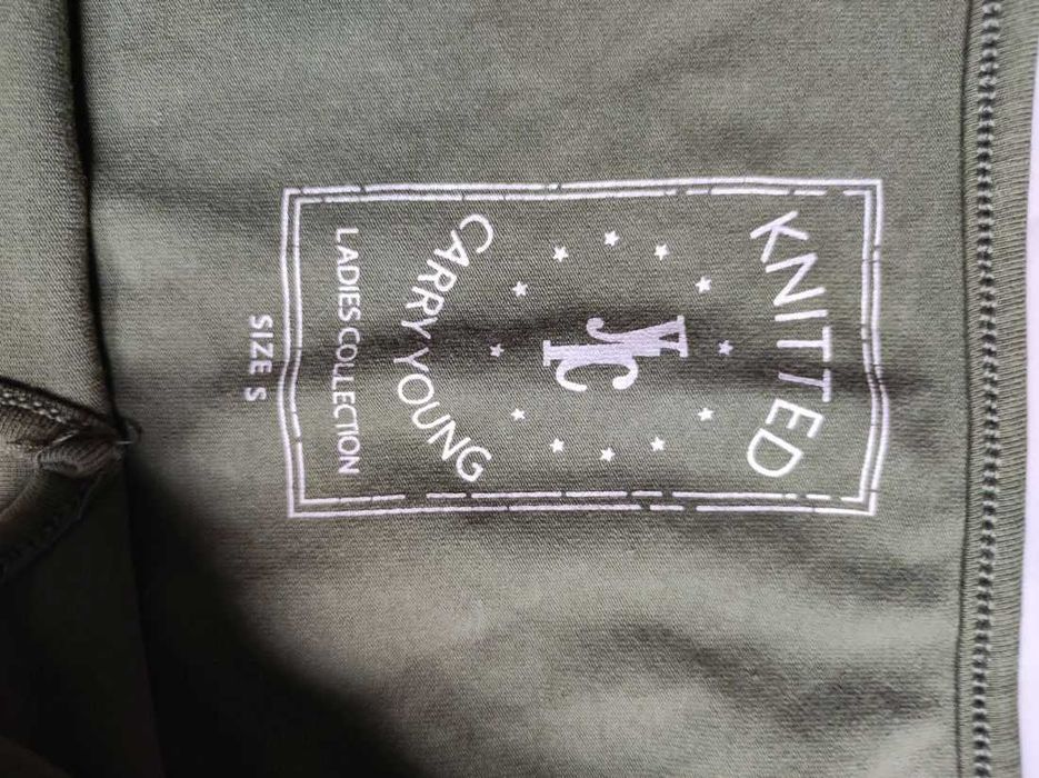 koszulka bawełniana bluzka damska khaki ozdobny dekolt