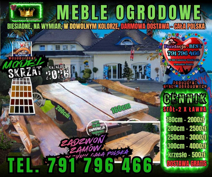Meble ogrodowe drewniane na wymiar z dostawą gratis od ręki PRODUCENT