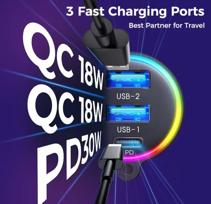 Transmissor FM bluetooth 5.3 para carro c/ 1x USB-C e 2x USB - Fast ch