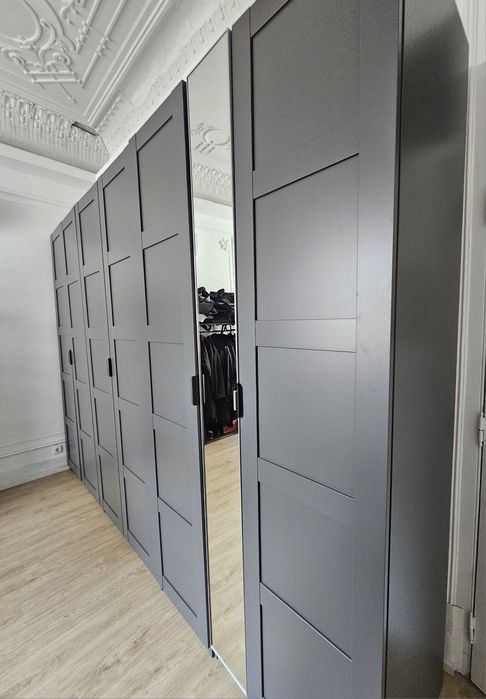 Roupeiro/Closet IKEA PAX Completo 325 cm | BERGSBO Cinza Escuro | KOMPLEMENT + Iluminação LED