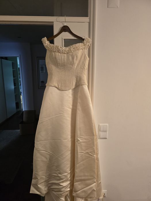Vestido seda com brocado, tamanho 44