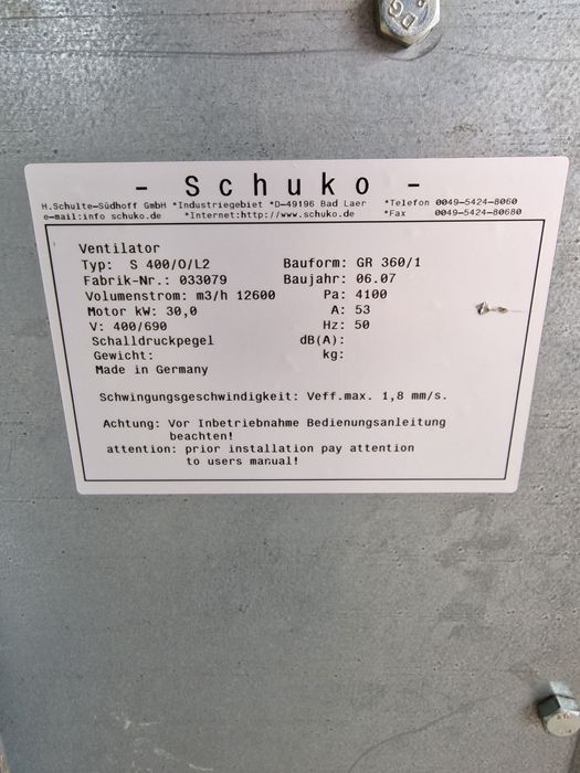 Odkurzacz odciąg do trocin Schuko K400  30Kw Nestro  Wentylator