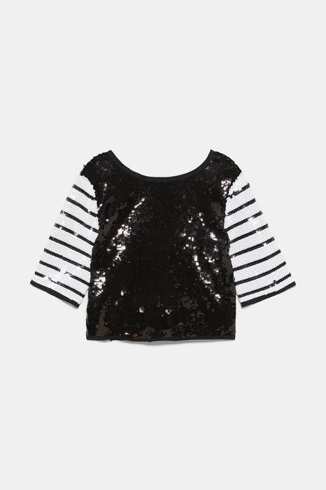 Чорно-білий топ із блискітками та зав'язками ZARA