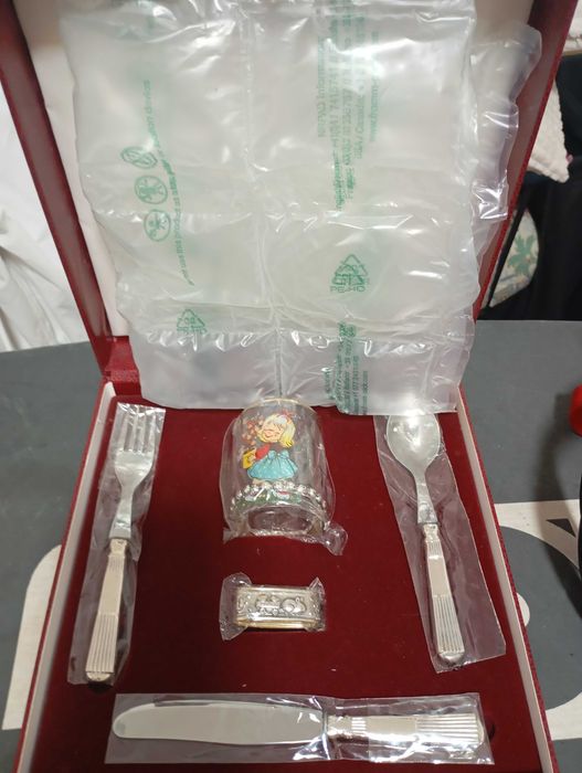 Conjunto batizado 5 peças prata 800-Novo em estojo