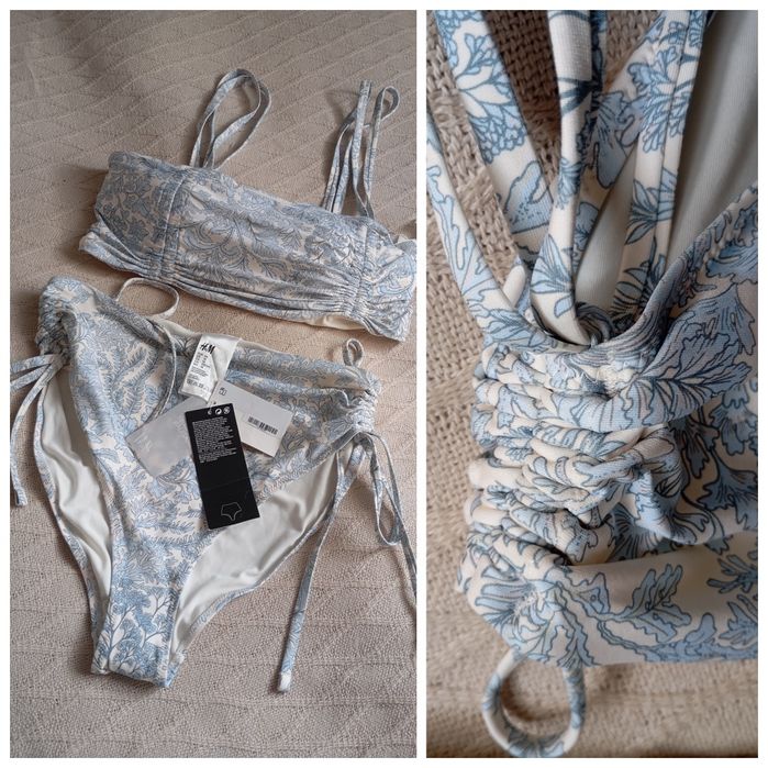 H&M 46r niesamowity NOWY strój kąpielowy  niebieski w kwiaty