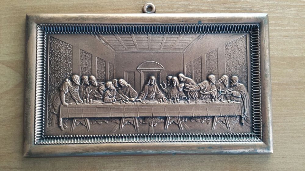 Obraz Ostatnia Wieczerza, Miedzioryt, Płaskorzeźba, Dewocjonalia. PRL