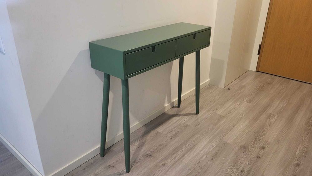 Consola de Hall de Entrada verde oliva lacada com 2 gavetas